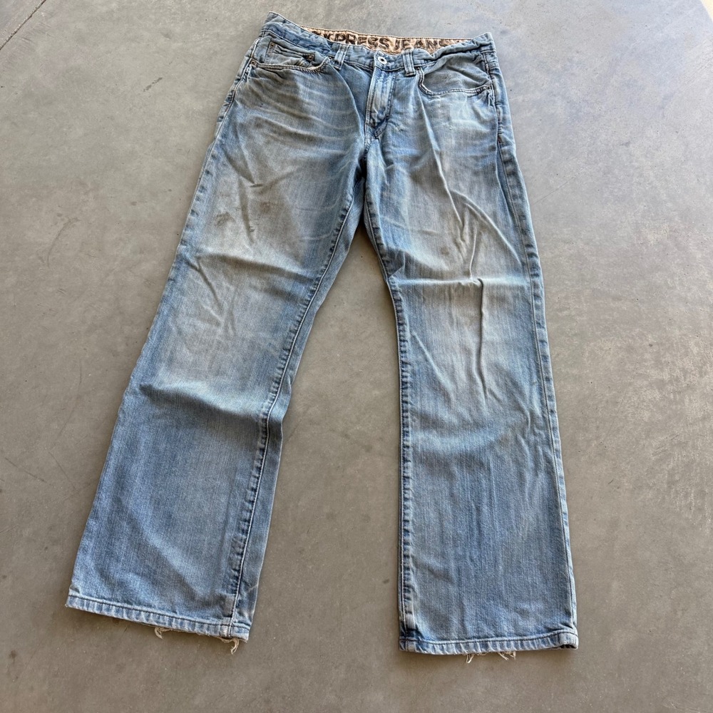 Express Jeans Mens 32x32 Light Wash Wide Leg Relaxed Fit Distressed Y2K Denim - Picture 3 of 5